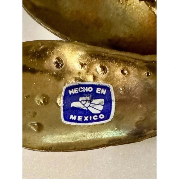 Large Vintage Hecho en Mexico Floral Leaves Spray Brass Copper Tone Brooch - Picture 4 of 5